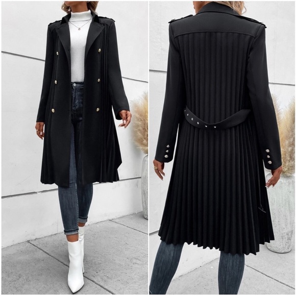 Classic Black Pleated Minimalist Jacket Coat S M L XL - Picture 3 of 3